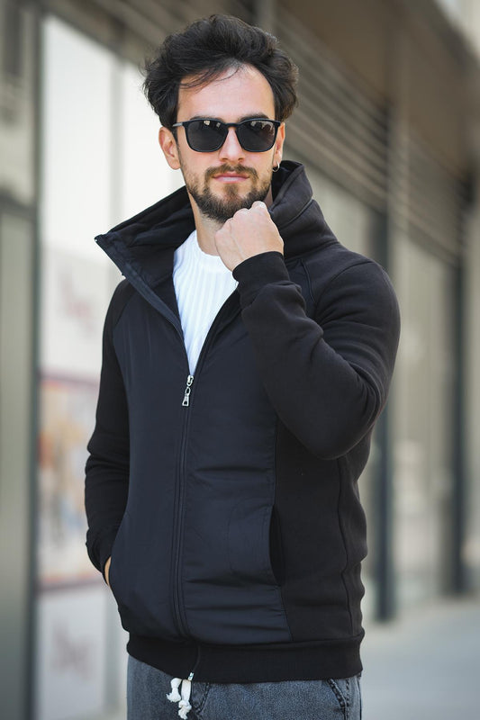 Fokt Üç İp Şardonlu Parça Detaylı Gizli Kapüşonlu Erkek Sweatshirt