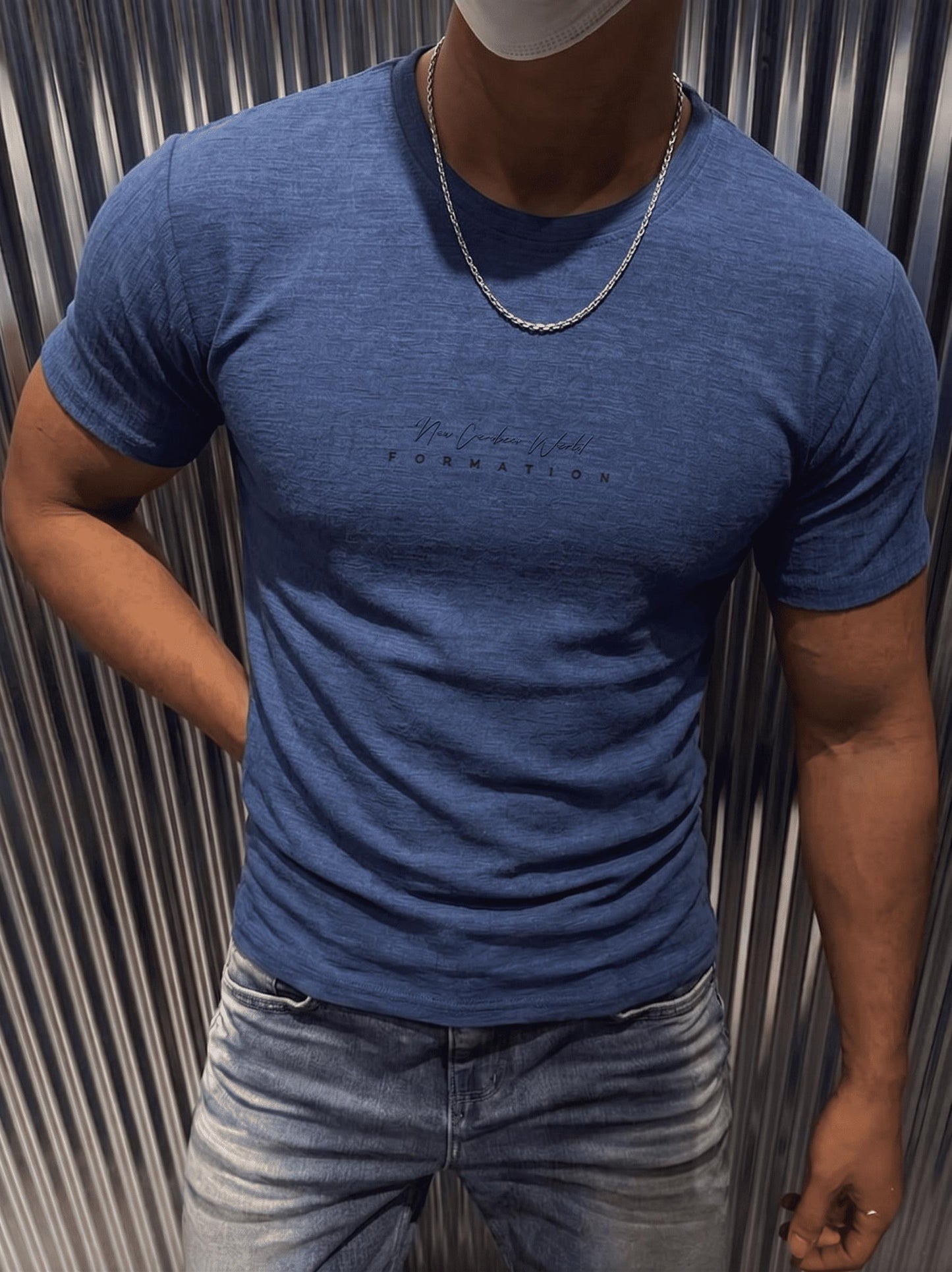 Formation Flok Baskılı Kabuk Desen Slim Fit Erkek Likralı Tişört