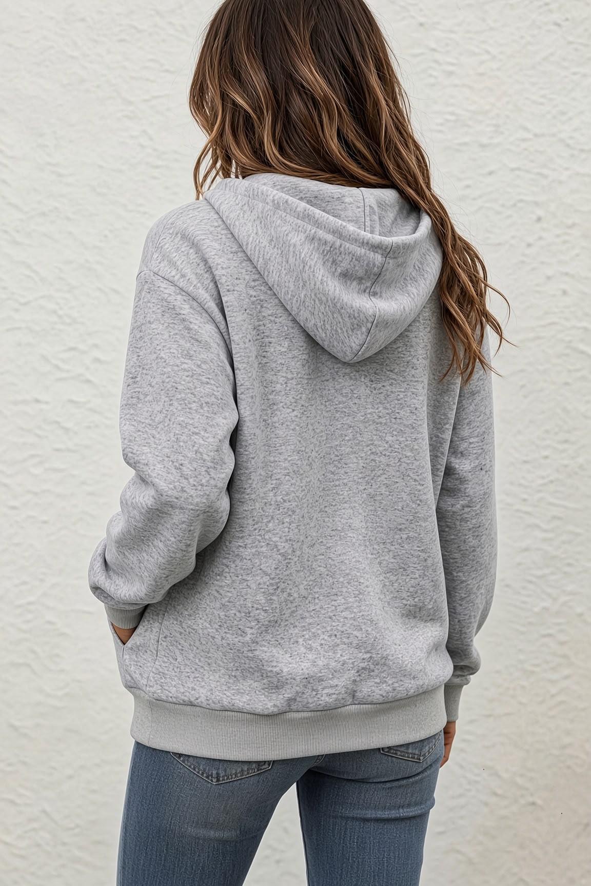Fr Kalp Ritmi Baskılı İki İplik Fermuarlı Kapüşonlu Sweatshirt Hırka - Oversize Cepli Günlük Spor Ceket