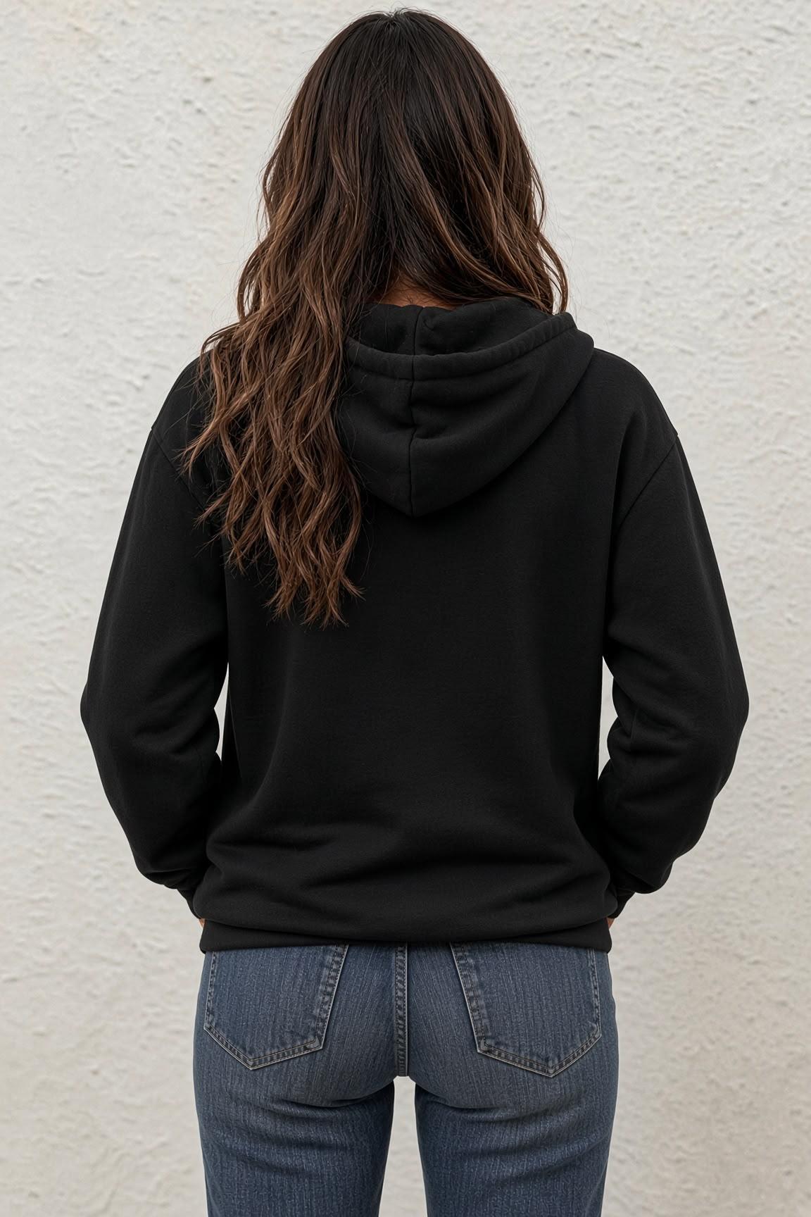 Fr Kalp Ritmi Baskılı İki İplik Fermuarlı Kapüşonlu Sweatshirt Hırka - Oversize Cepli Günlük Spor Ceket