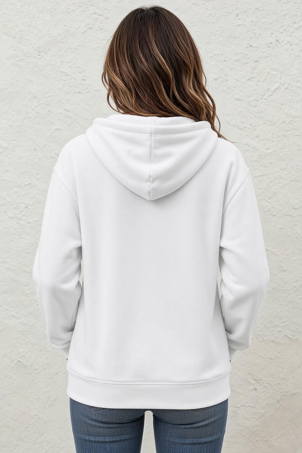 Fr Kalp Ritmi Baskılı İki İplik Fermuarlı Kapüşonlu Sweatshirt Hırka - Oversize Cepli Günlük Spor Ceket