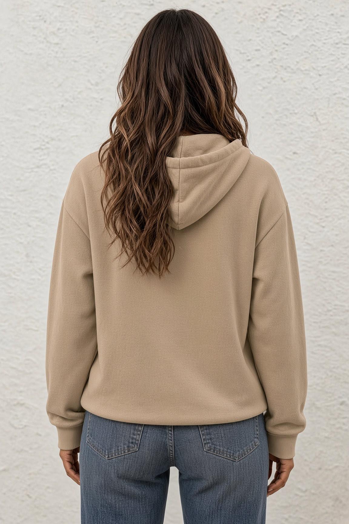 Fr Kalp Ritmi Baskılı İki İplik Fermuarlı Kapüşonlu Sweatshirt Hırka - Oversize Cepli Günlük Spor Ceket