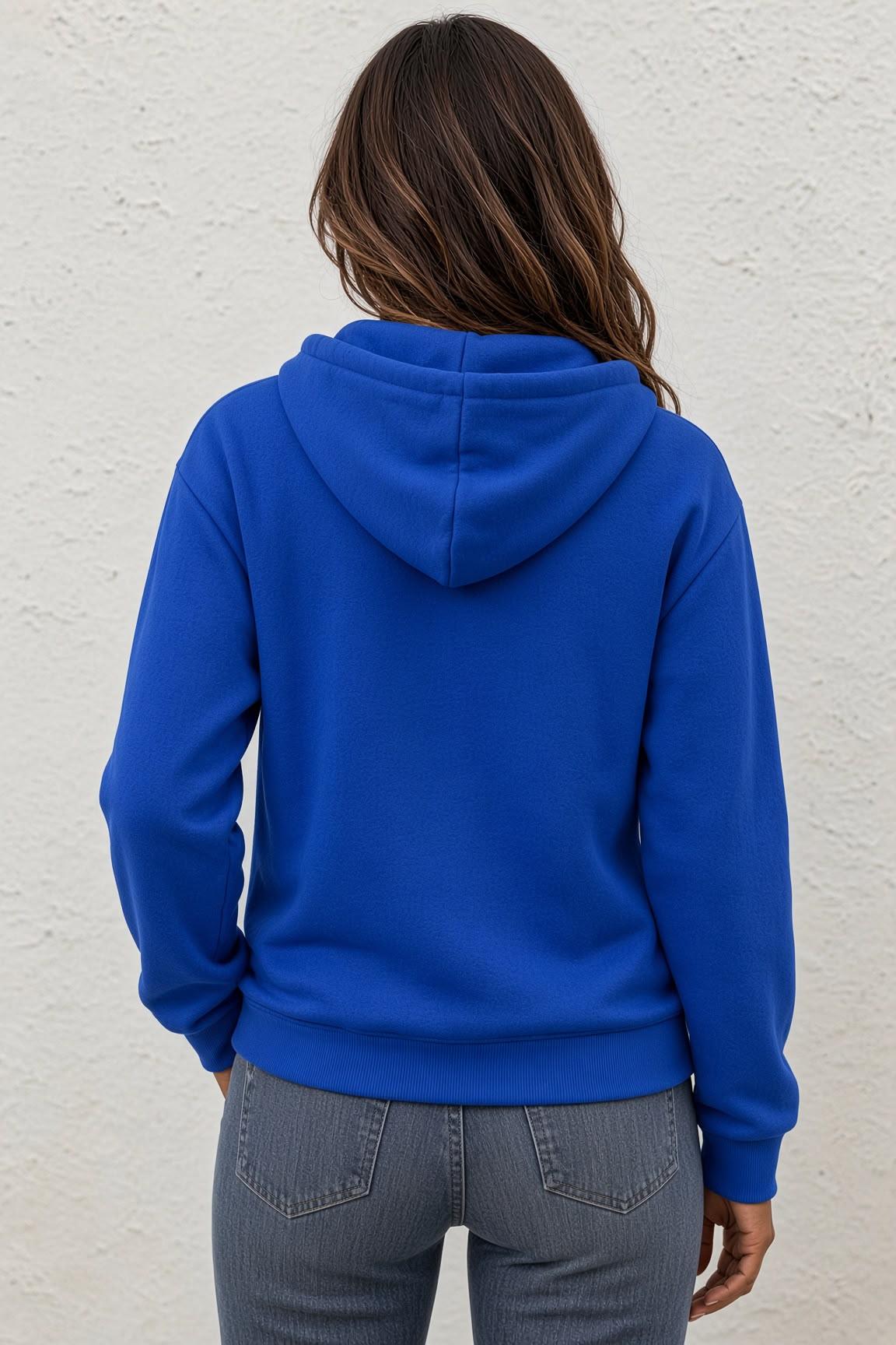 Fr Kalp Ritmi Baskılı İki İplik Fermuarlı Kapüşonlu Sweatshirt Hırka - Oversize Cepli Günlük Spor Ceket