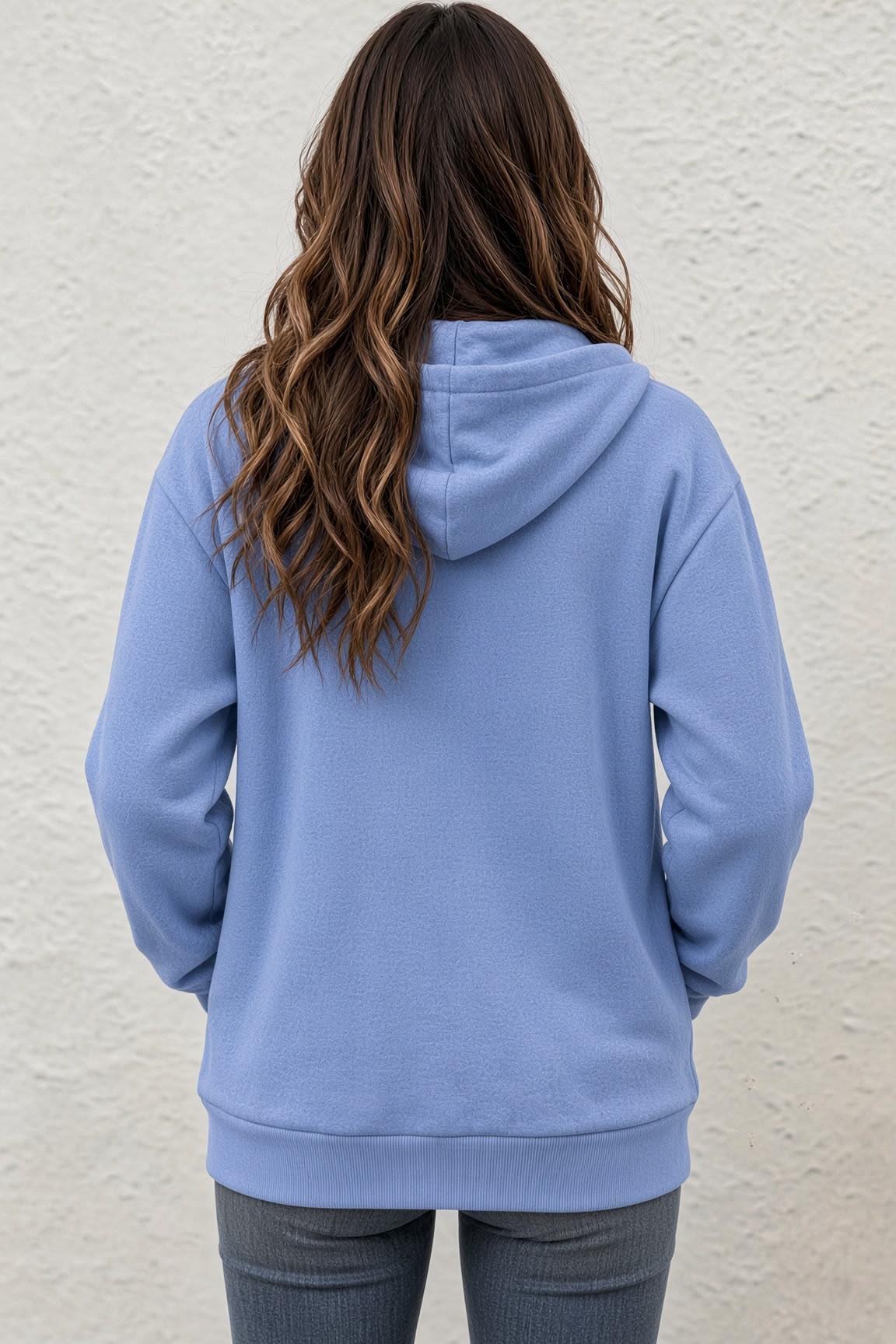 Fr Kalp Ritmi Baskılı İki İplik Fermuarlı Kapüşonlu Sweatshirt Hırka - Oversize Cepli Günlük Spor Ceket