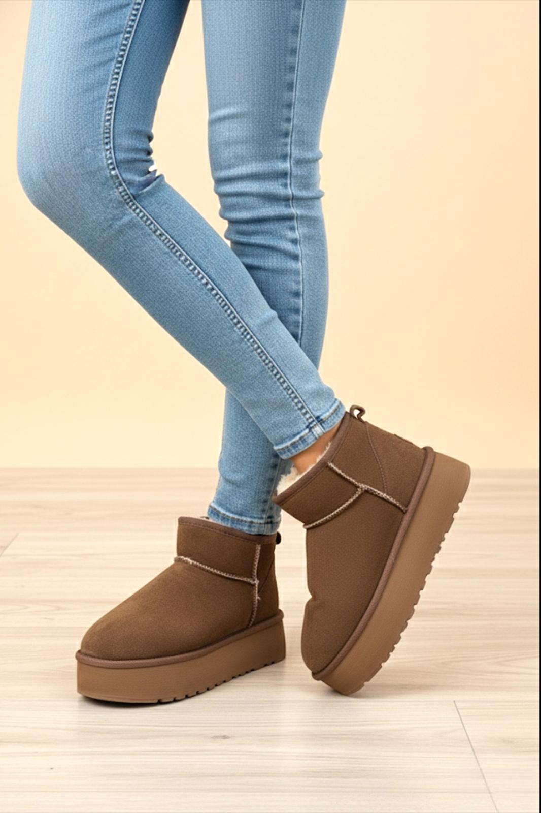 Frz F2150 Süet Içi Kürklü Yünlü Kalın Tabanlı Yüksek Topuklu Kadın Bot