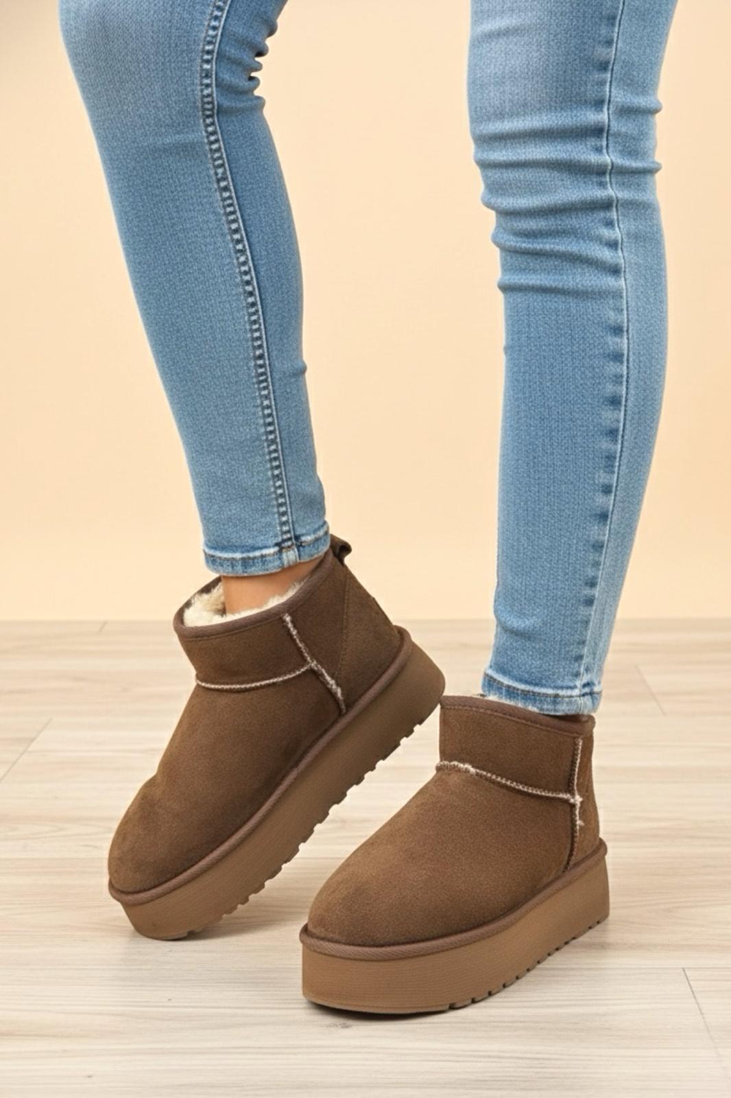 Frz F2150 Süet Içi Kürklü Yünlü Kalın Tabanlı Yüksek Topuklu Kadın Bot