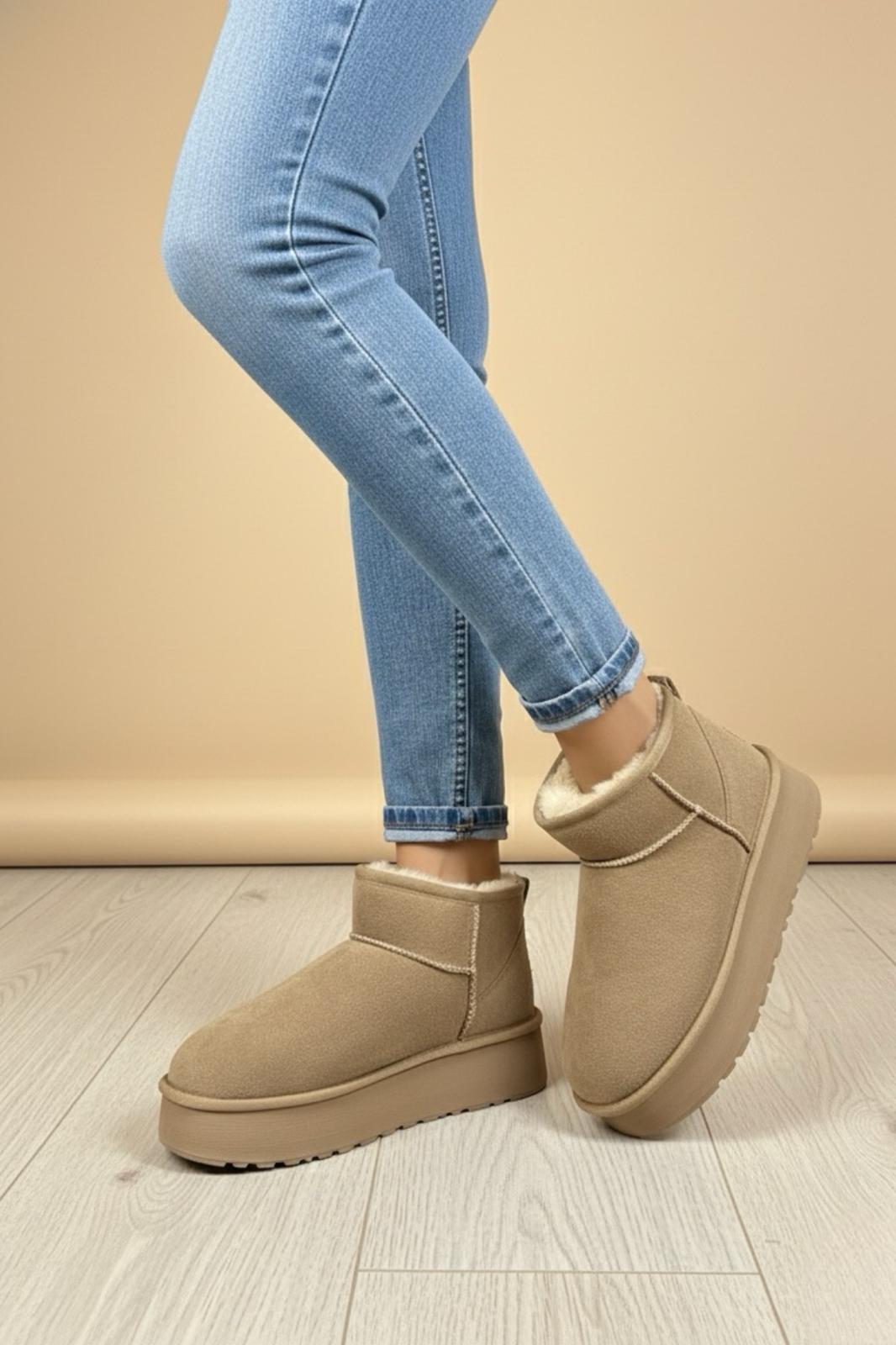 Frz F2150 Süet Içi Kürklü Yünlü Kalın Tabanlı Yüksek Topuklu Kadın Bot