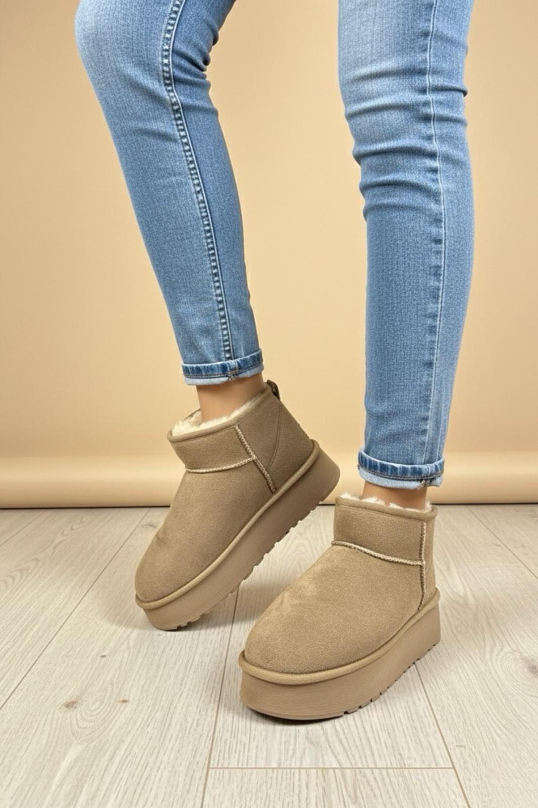 Frz F2150 Süet Içi Kürklü Yünlü Kalın Tabanlı Yüksek Topuklu Kadın Bot