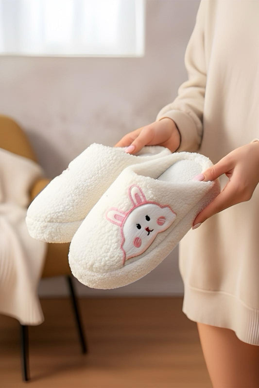 Ft 101 Tavşan Nakışlı Kadın Ev Terliği Peluş Terlik Çeyiz ve Bohça Terliği Ses Yapmaz Kalın Taban
