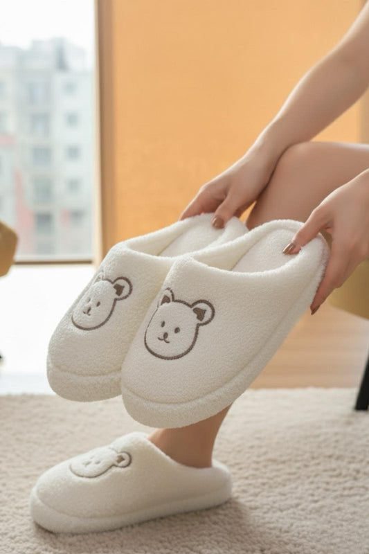Ft 103 Panda Nakışlı Kadın Ev Terliği Peluş Terlik Çeyiz ve Bohça Terliği Ses Yapmaz Kalın Taban