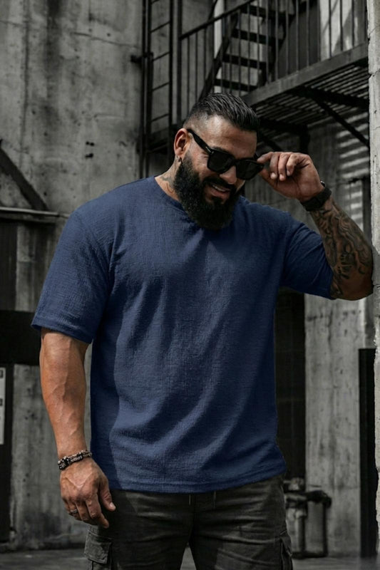 Kabuk Desen Likralı Erkek Büyük Beden Gofre (Kabartma) Dokulu T-Shirt