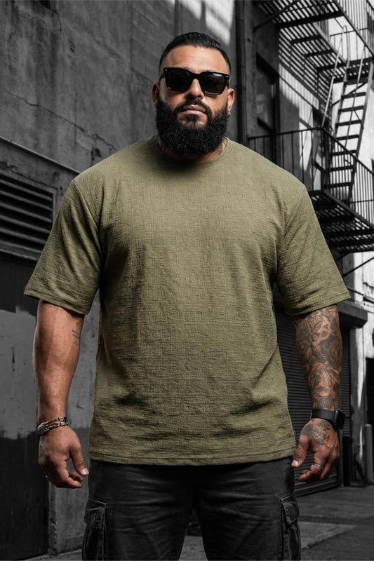 Kabuk Desen Likralı Erkek Büyük Beden Gofre (Kabartma) Dokulu T-Shirt