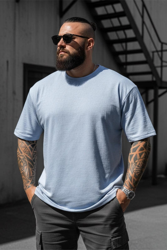 Kabuk Desen Likralı Erkek Büyük Beden Gofre (Kabartma) Dokulu T-Shirt
