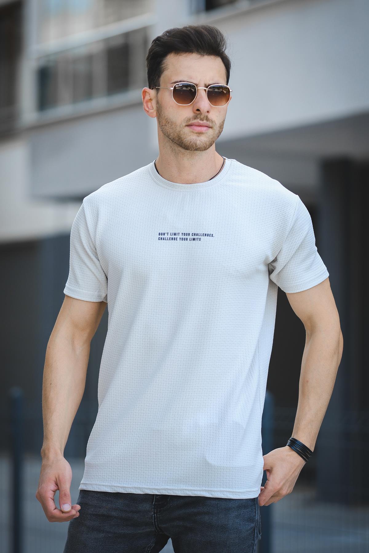 Ft Dont Limit Baskılı Waffle Bisiklet Yaka Likralı Slim Fit Erkek Tshirt