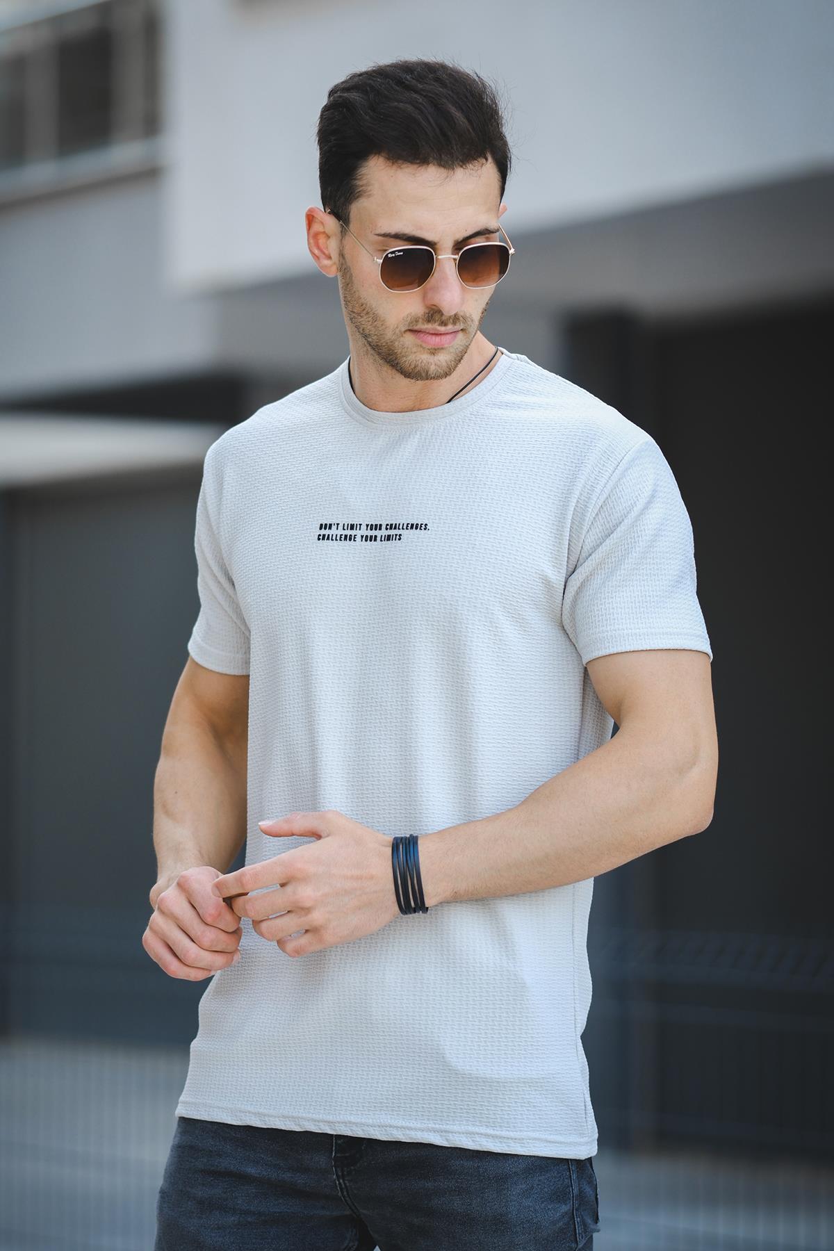 Ft Dont Limit Baskılı Waffle Bisiklet Yaka Likralı Slim Fit Erkek Tshirt