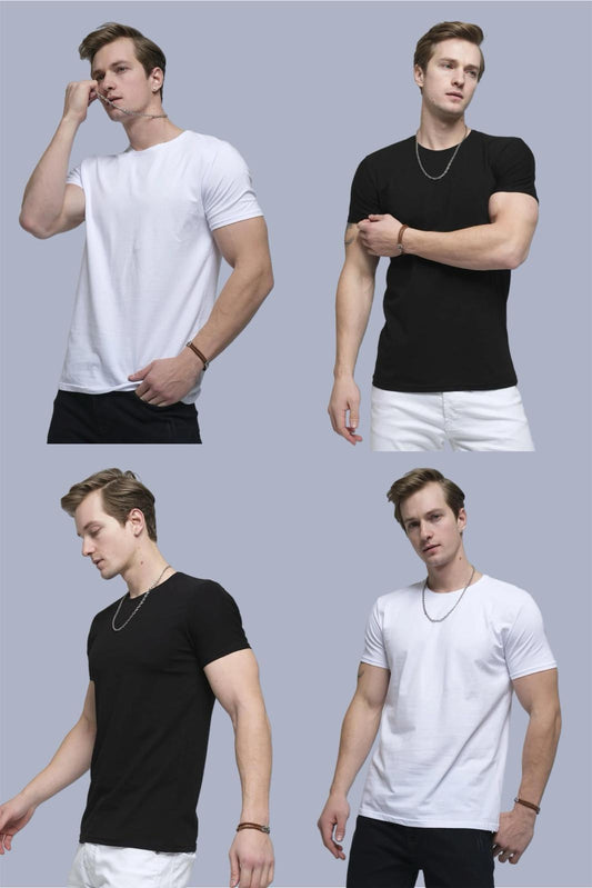 Ftx 4'lü Paket Slim Fit Likralı Bisiklet Yaka Erkek Basic Tshirt