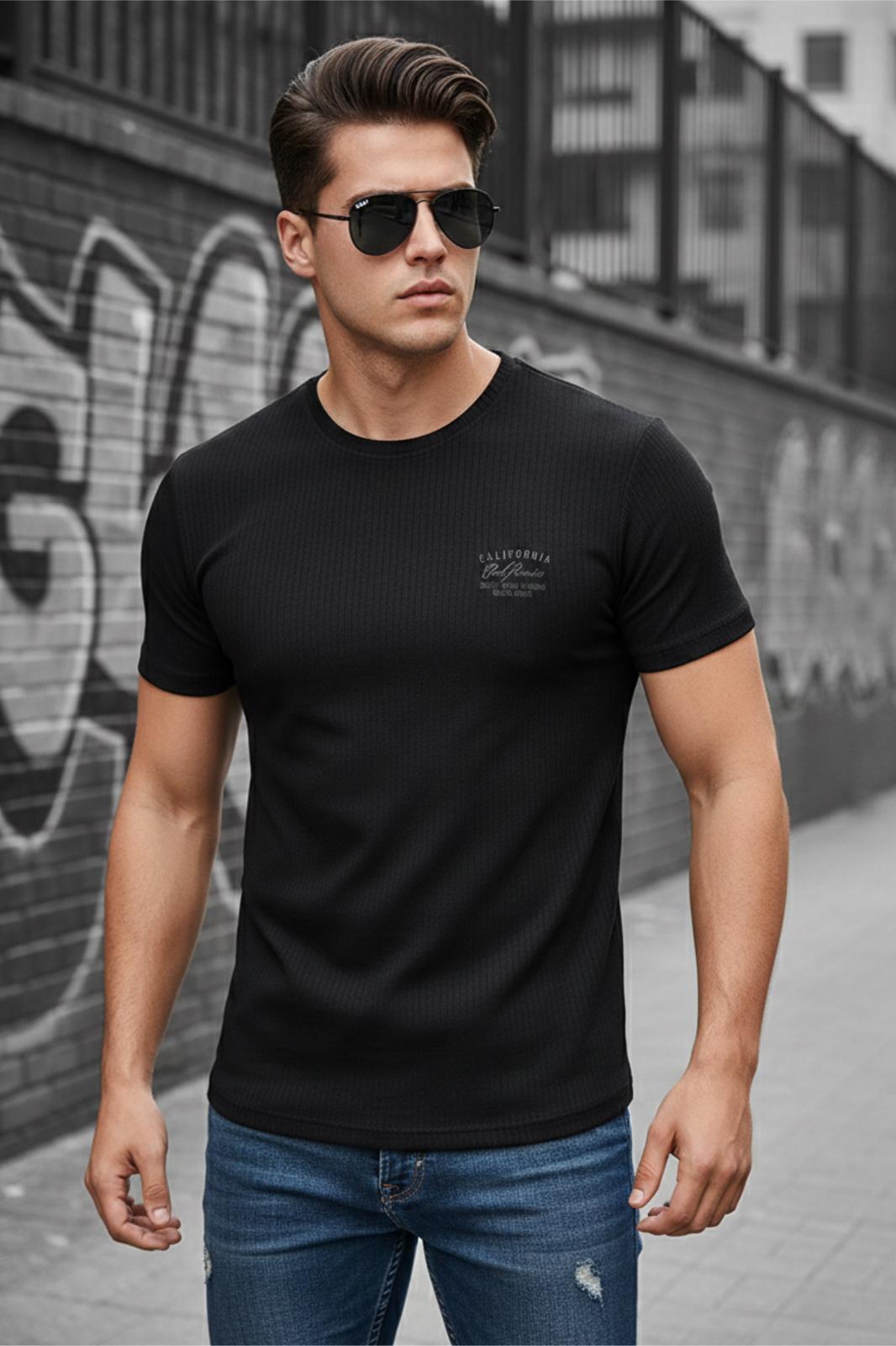 Ftx California Flok Baskı Detaylı Premium Fitilli Kumaş Erkek T-Shirt