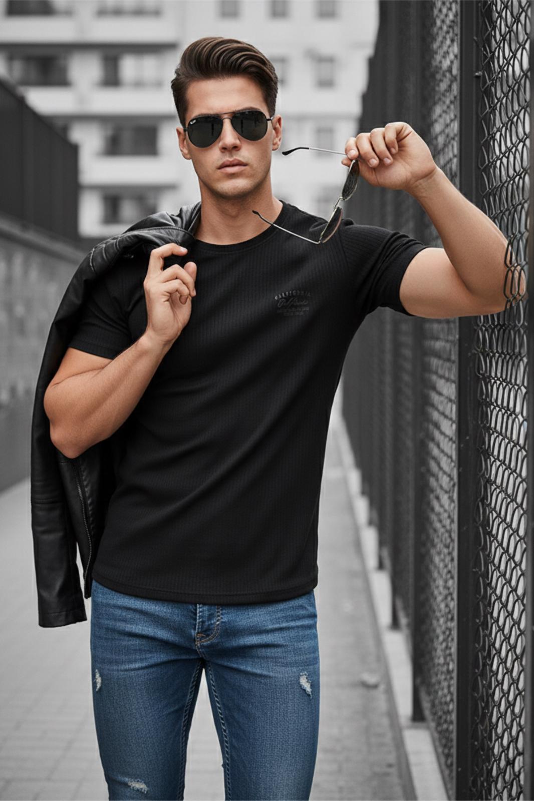 Ftx California Flok Baskı Detaylı Premium Fitilli Kumaş Erkek T-Shirt