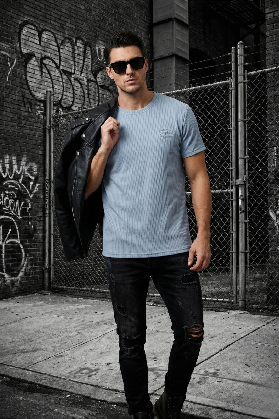 Ftx California Flok Baskı Detaylı Premium Fitilli Kumaş Erkek T-Shirt