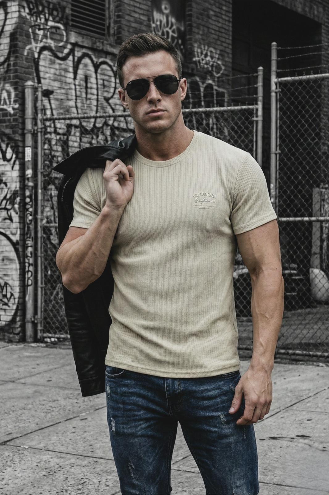 Ftx California Flok Baskı Detaylı Premium Fitilli Kumaş Erkek T-Shirt