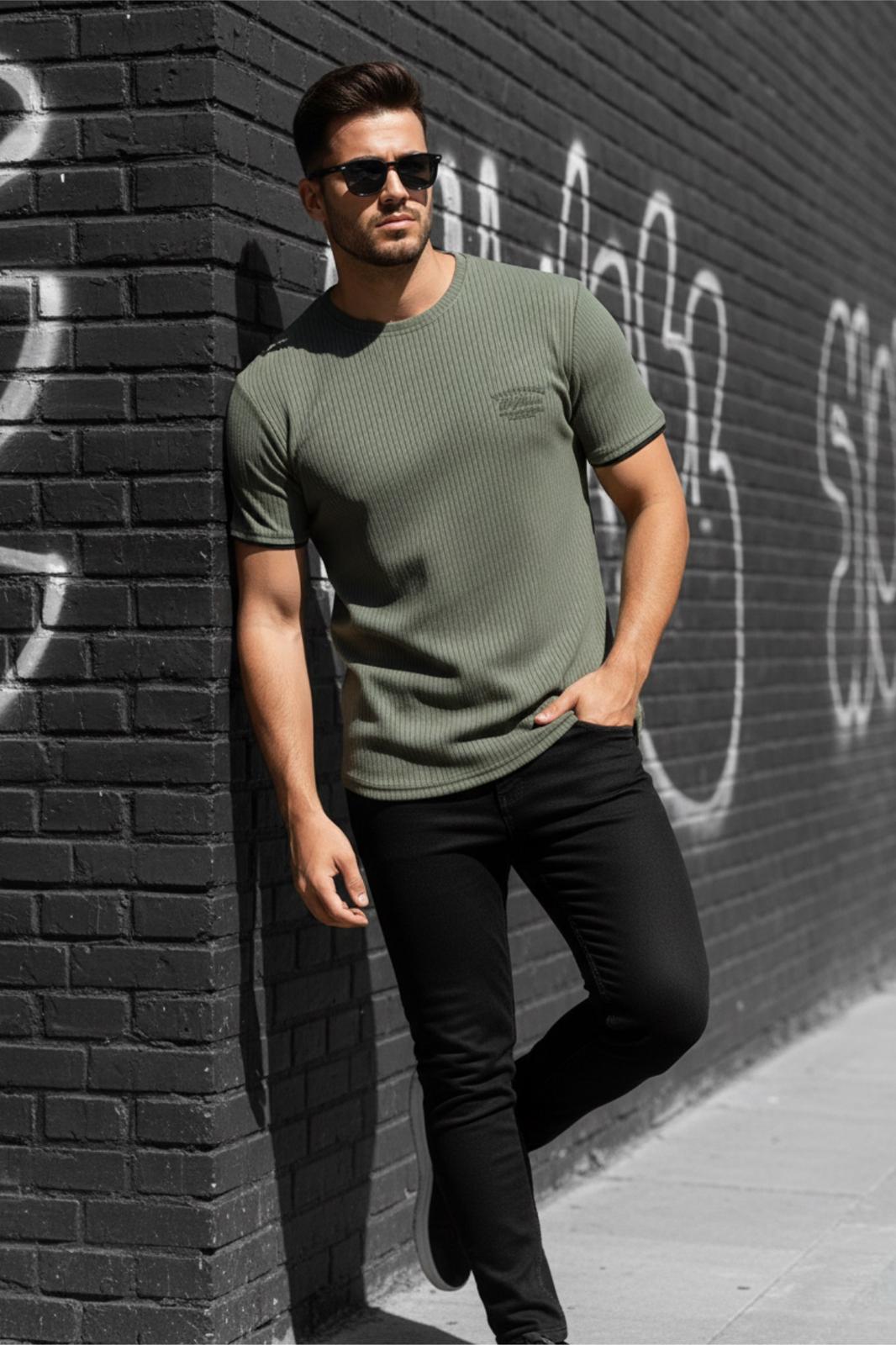 Ftx California Flok Baskı Detaylı Premium Fitilli Kumaş Erkek T-Shirt