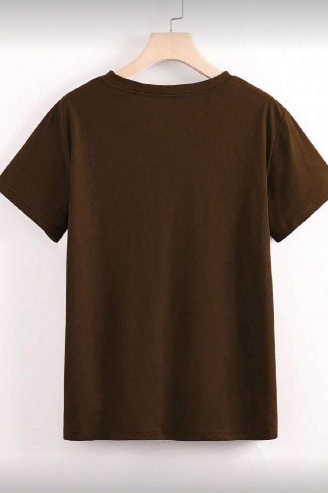 Gold Cherry Kadın Oversize Ön Baskılı Bisiklet Yaka Pamuklu T-Shirt Rahat Kesim