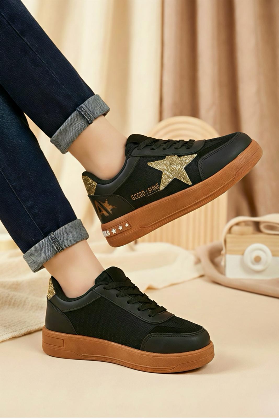 Goldens Işıltılı Yıldız Detaylı Kız Çocuk Sneaker Konforlu Spor Ayakkabı