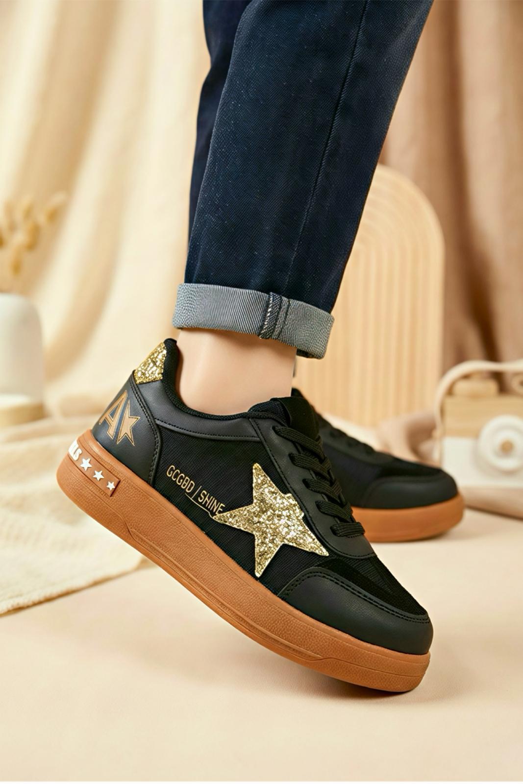 Goldens Işıltılı Yıldız Detaylı Kız Çocuk Sneaker Konforlu Spor Ayakkabı