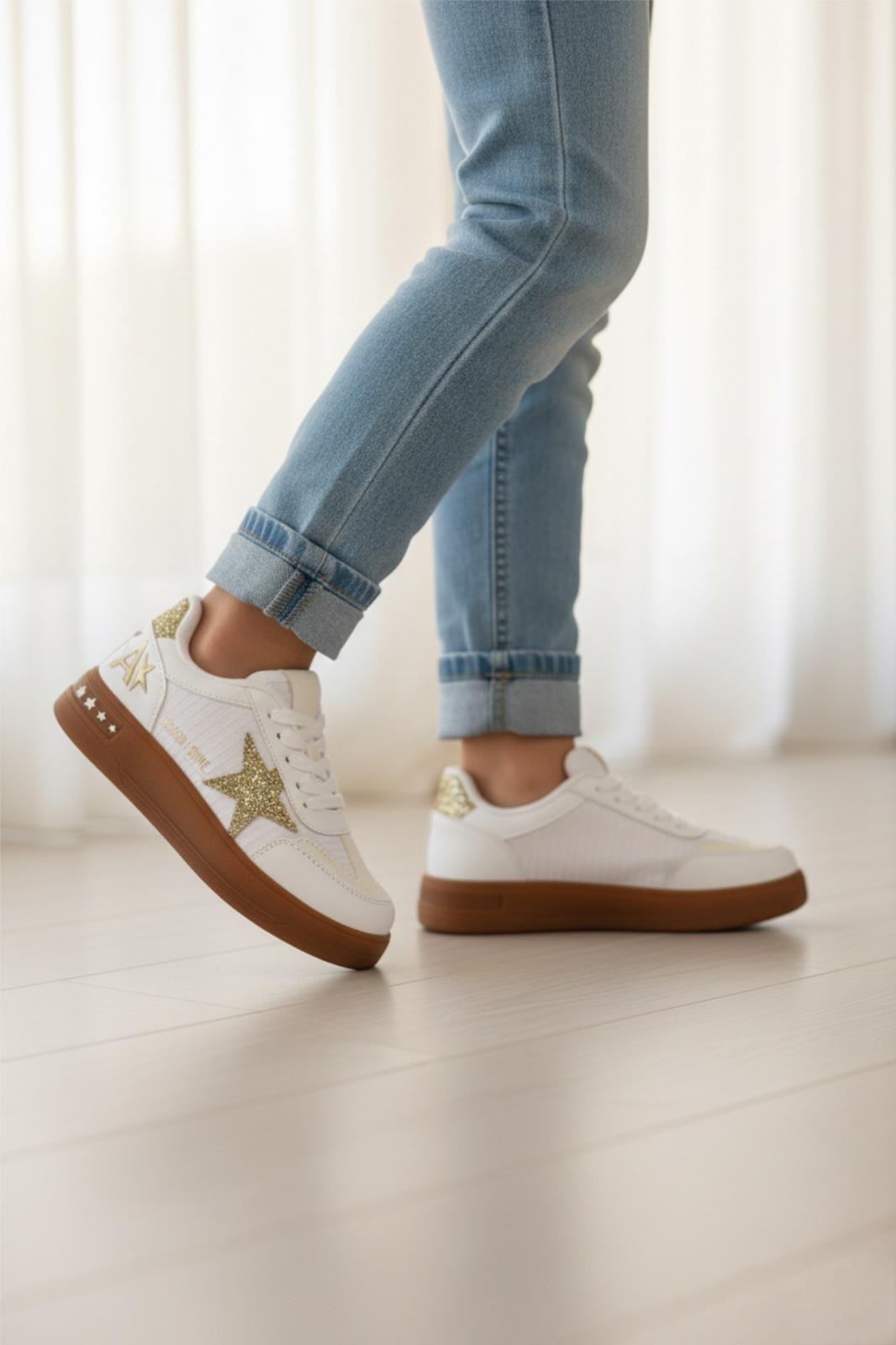 Goldens Işıltılı Yıldız Detaylı Kız Çocuk Sneaker Konforlu Spor Ayakkabı