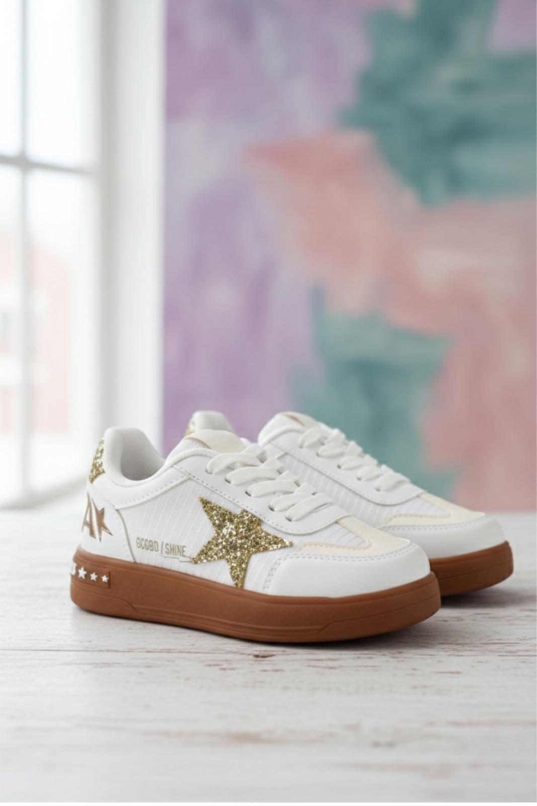 Goldens Işıltılı Yıldız Detaylı Kız Çocuk Sneaker Konforlu Spor Ayakkabı