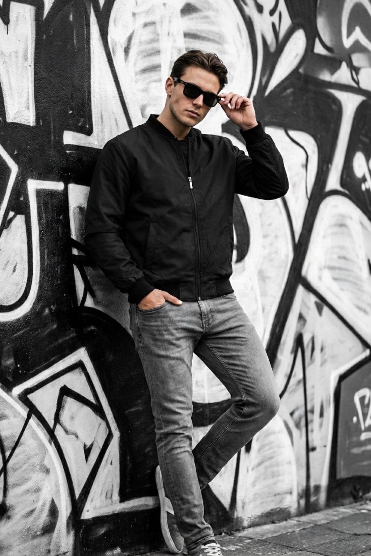 Guezy Astarlı Kolej Yaka Slim Fit Mevsimlik Erkek Bomber Ceket Mont - Su İtici Kumaş