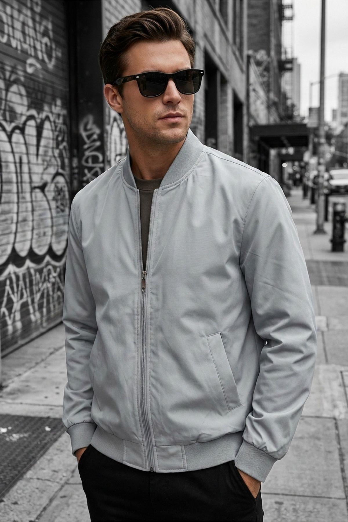 Guezy Astarlı Kolej Yaka Slim Fit Mevsimlik Erkek Bomber Ceket Mont - Su İtici Kumaş