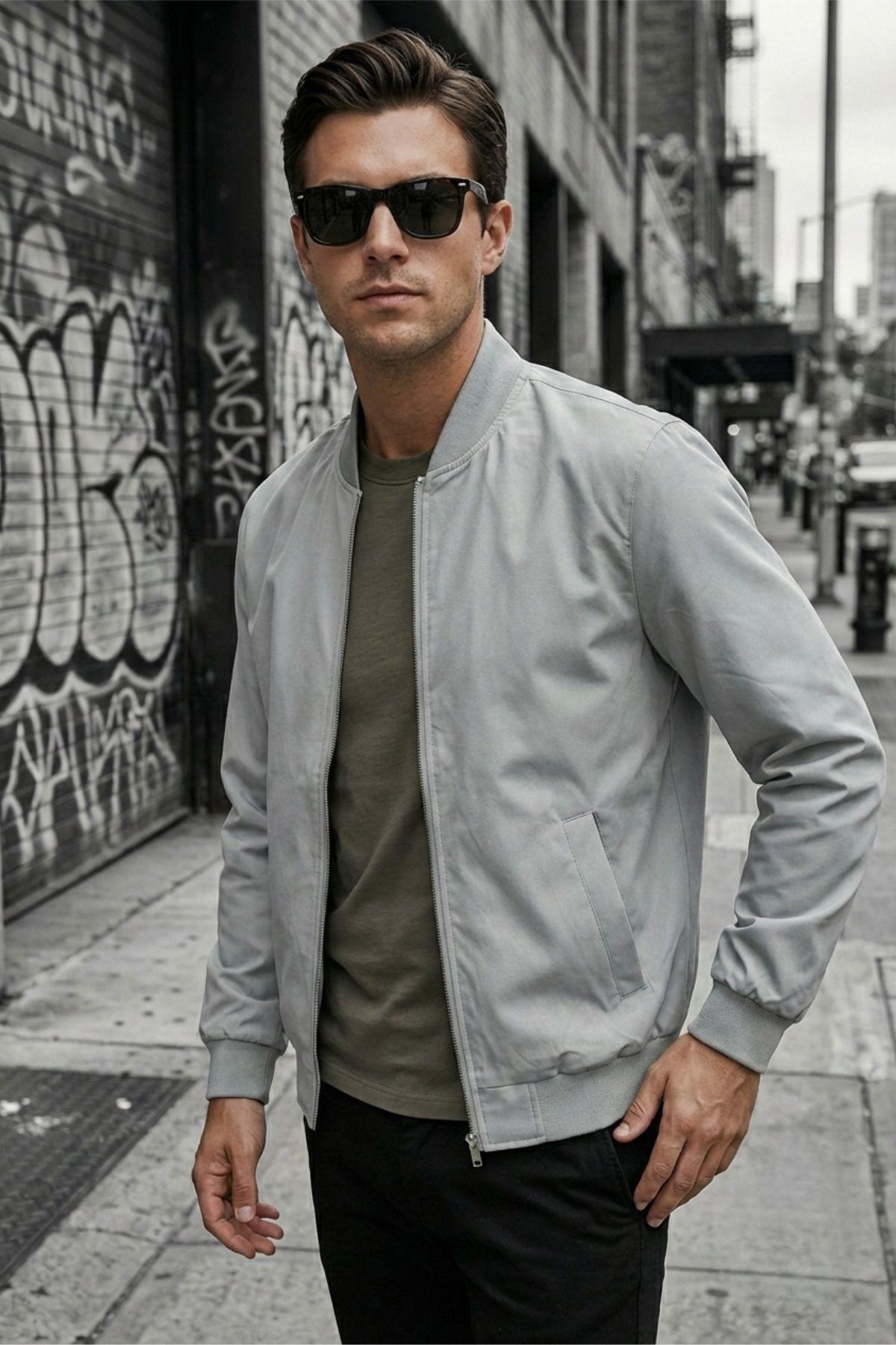 Guezy Astarlı Kolej Yaka Slim Fit Mevsimlik Erkek Bomber Ceket Mont - Su İtici Kumaş