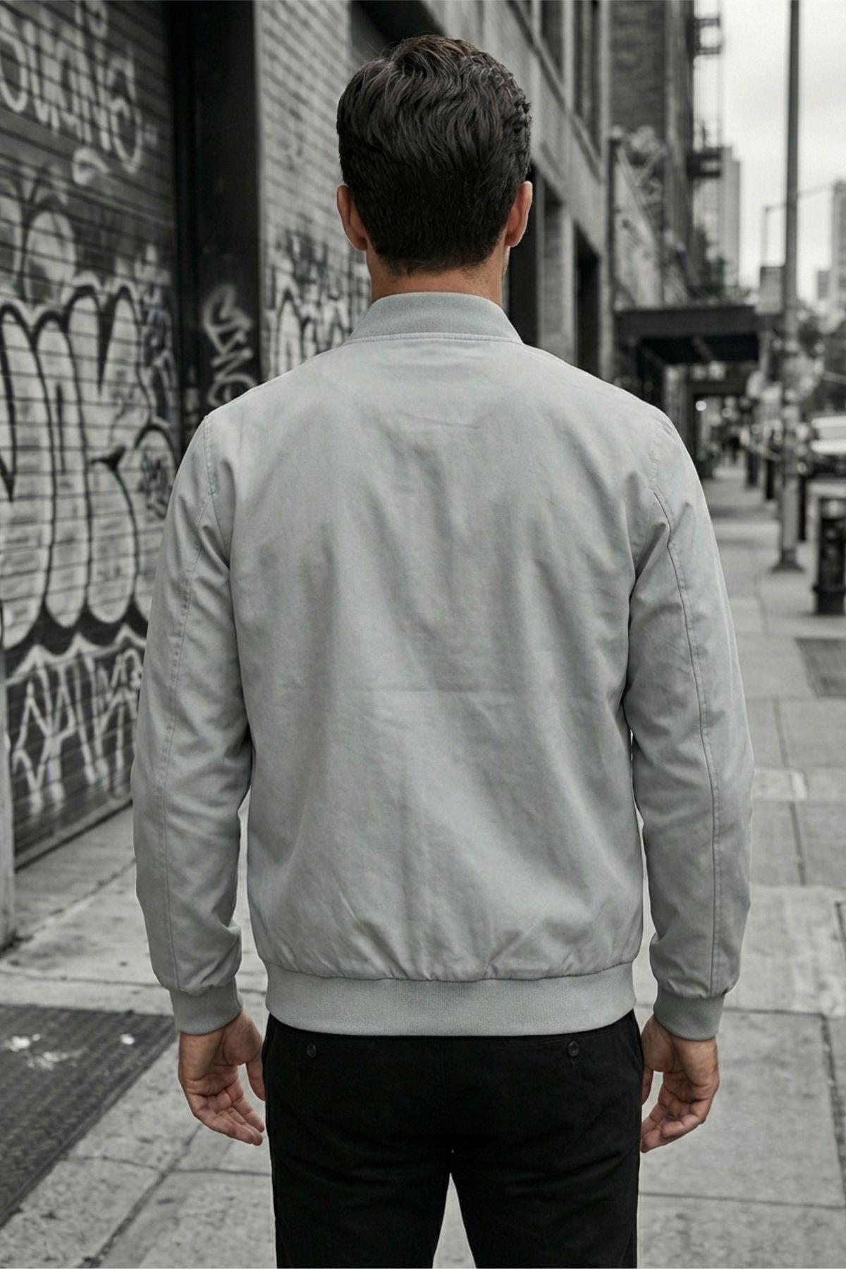 Guezy Astarlı Kolej Yaka Slim Fit Mevsimlik Erkek Bomber Ceket Mont - Su İtici Kumaş