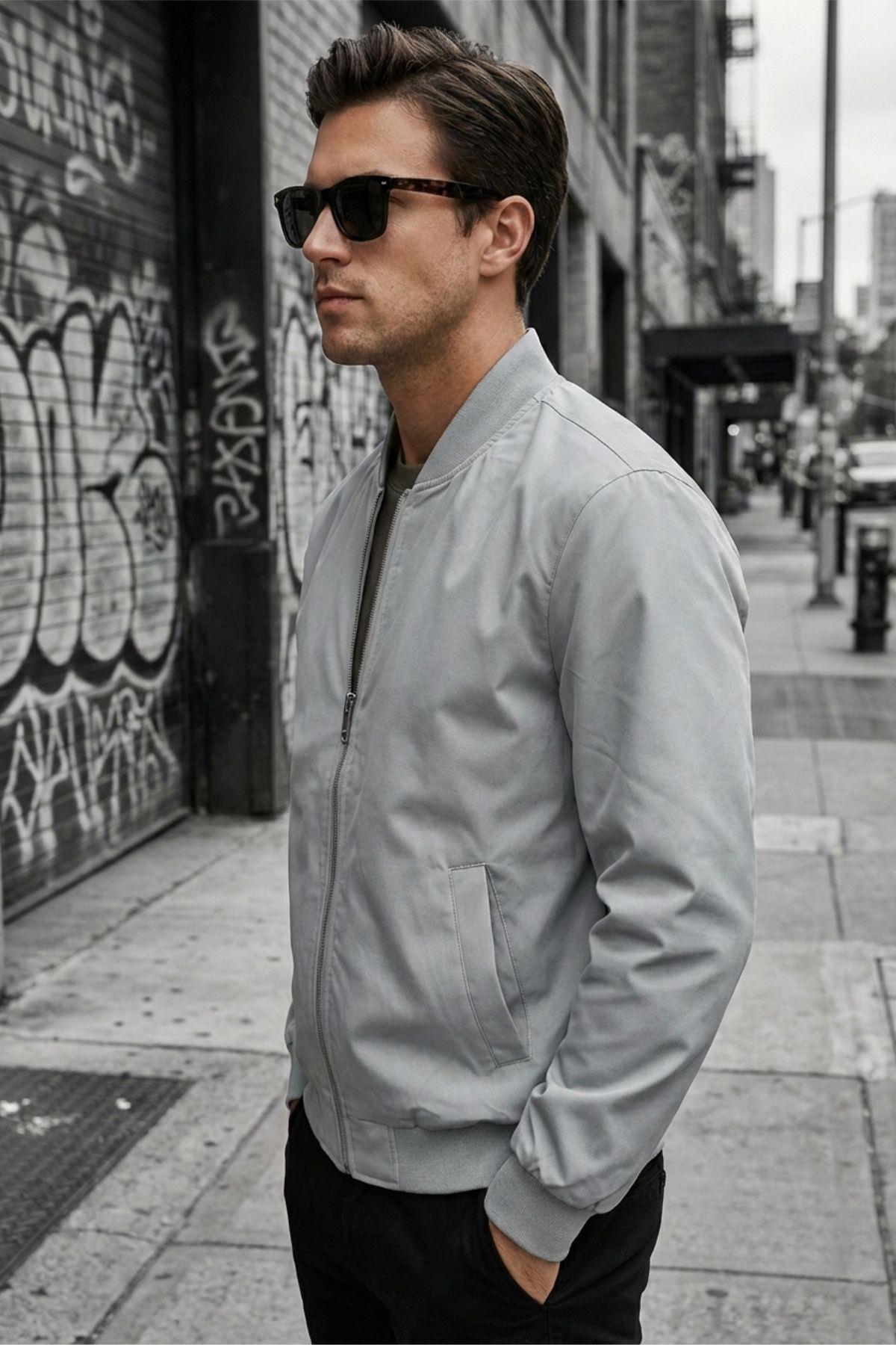 Guezy Astarlı Kolej Yaka Slim Fit Mevsimlik Erkek Bomber Ceket Mont - Su İtici Kumaş