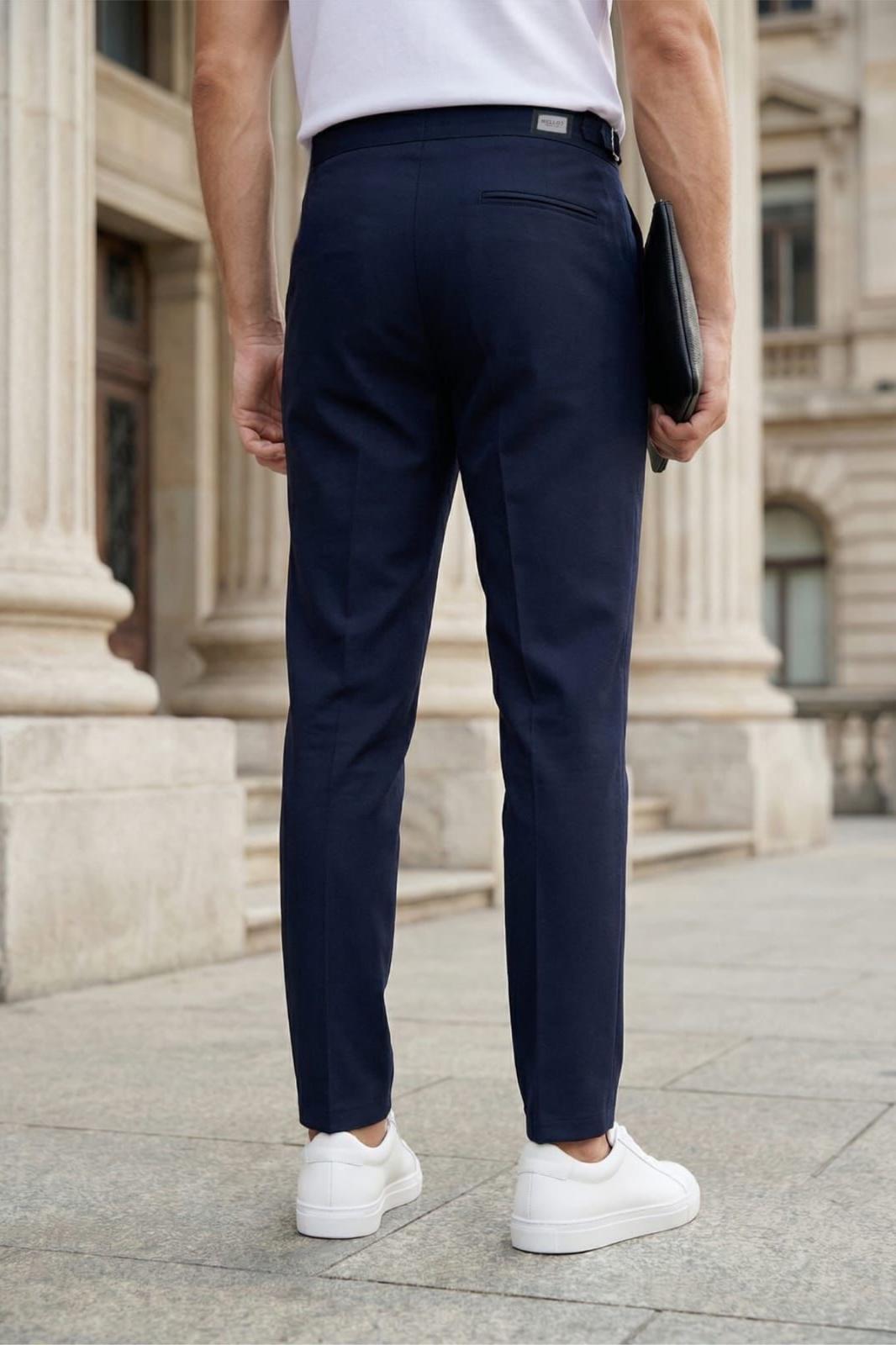 Gurkha Stil Yan Ayarlı Metal Tokalı Slim Fit Erkek Kumaş Pantolon Özel Kesim Kruvaze Bel