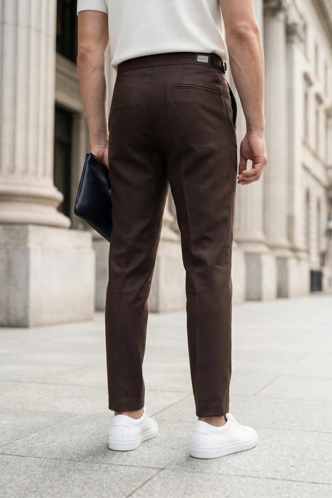 Gurkha Stil Yan Ayarlı Metal Tokalı Slim Fit Erkek Kumaş Pantolon Özel Kesim Kruvaze Bel