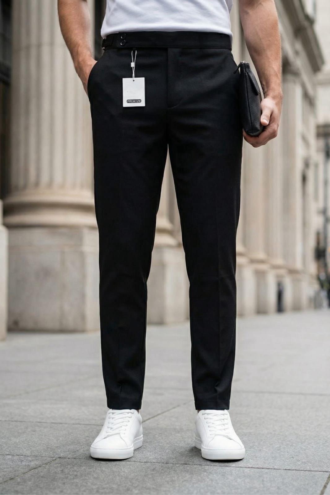 Gurkha Stil Yan Ayarlı Metal Tokalı Slim Fit Erkek Kumaş Pantolon Özel Kesim Kruvaze Bel