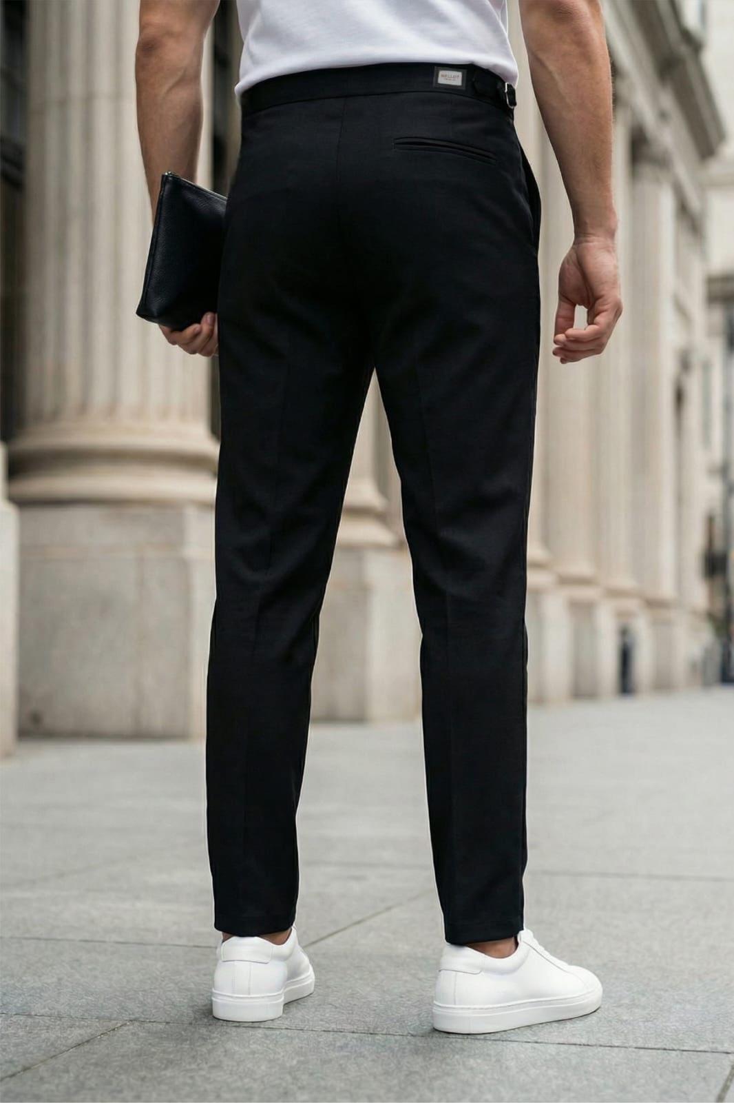 Gurkha Stil Yan Ayarlı Metal Tokalı Slim Fit Erkek Kumaş Pantolon Özel Kesim Kruvaze Bel