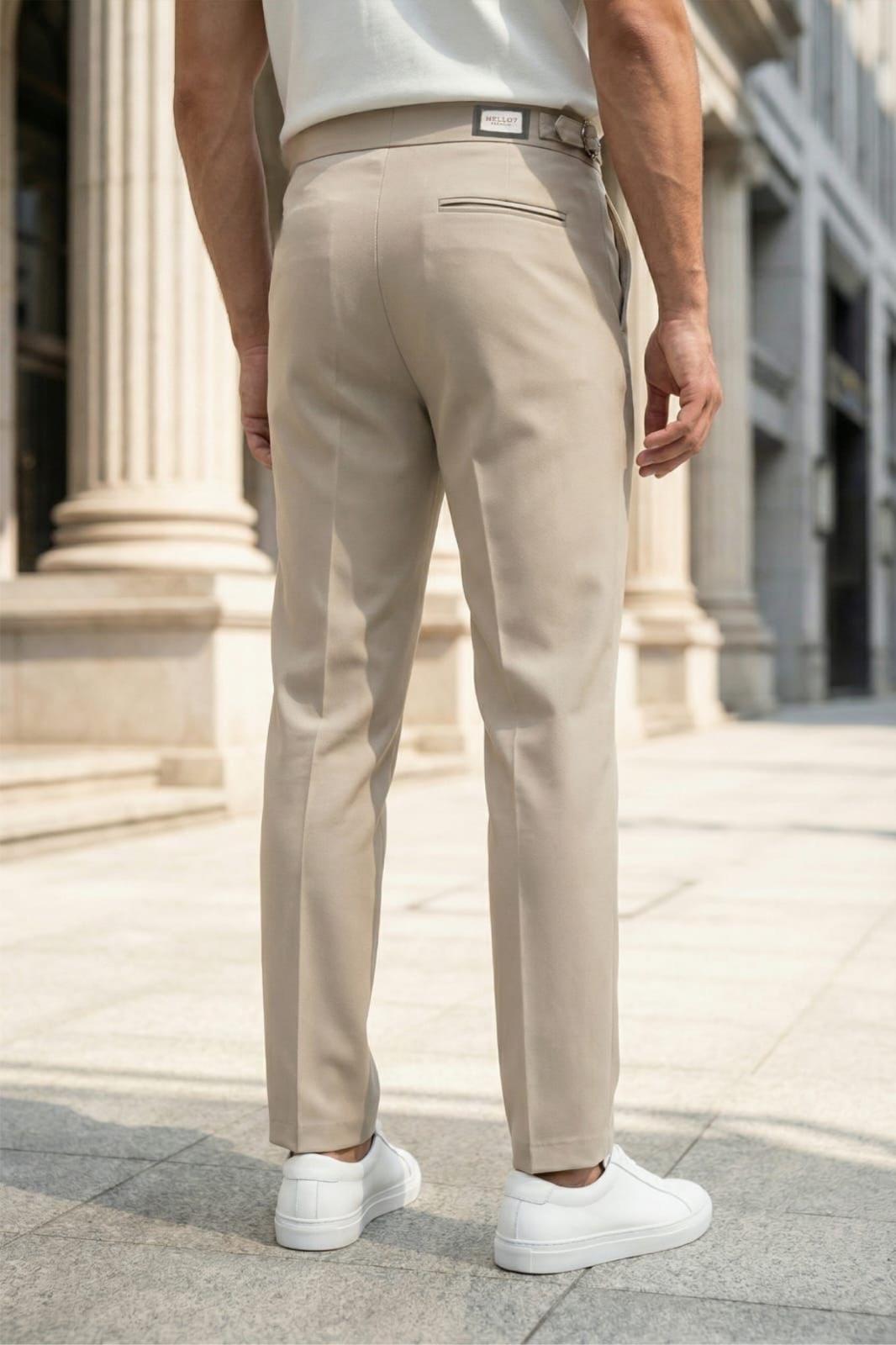 Gurkha Stil Yan Ayarlı Metal Tokalı Slim Fit Erkek Kumaş Pantolon Özel Kesim Kruvaze Bel