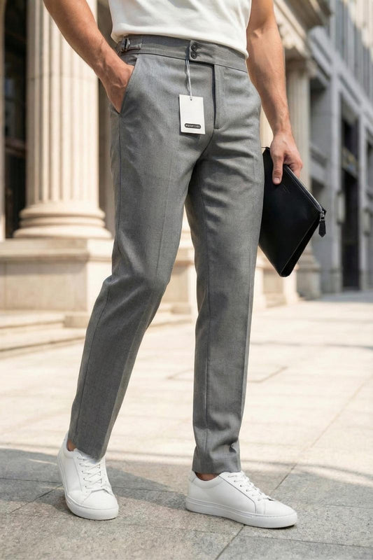 Gurkha Stil Yan Ayarlı Metal Tokalı Slim Fit Erkek Kumaş Pantolon Özel Kesim Kruvaze Bel