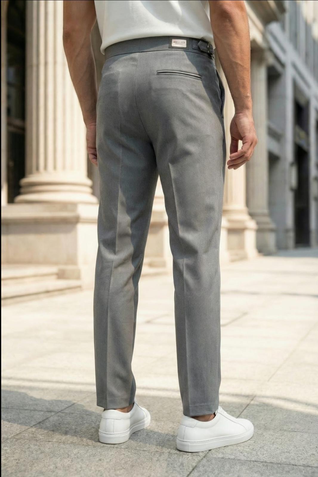 Gurkha Stil Yan Ayarlı Metal Tokalı Slim Fit Erkek Kumaş Pantolon Özel Kesim Kruvaze Bel