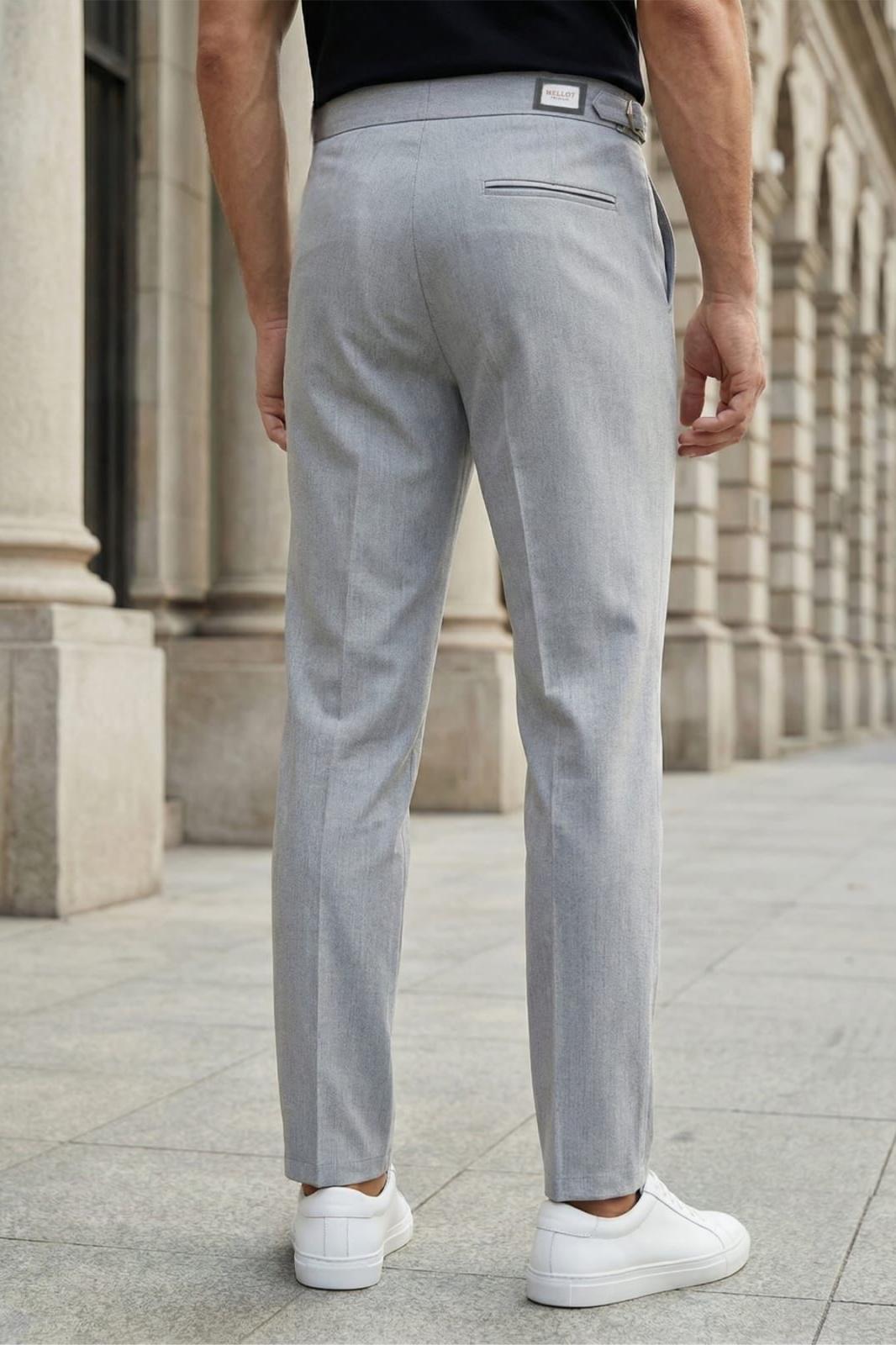 Gurkha Stil Yan Ayarlı Metal Tokalı Slim Fit Erkek Kumaş Pantolon Özel Kesim Kruvaze Bel