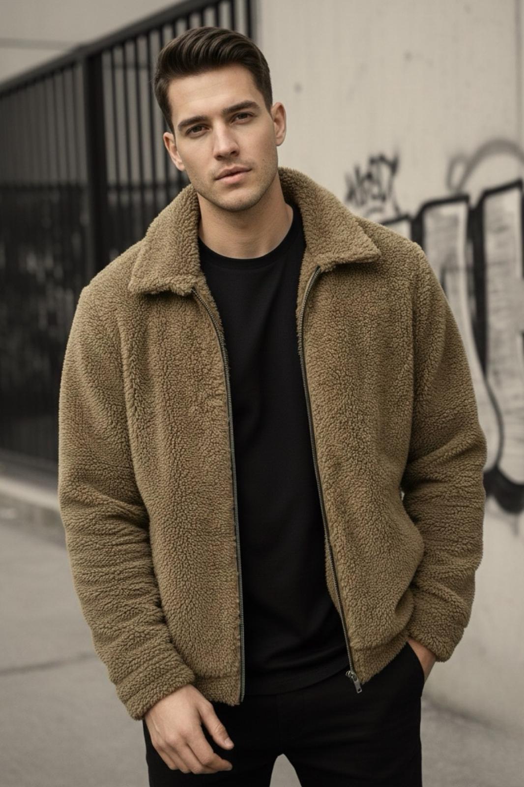 Harris Peluş Tam Fermuarlı Gömlek Yaka Kalın Erkek Hırka Sweatshirt Polar