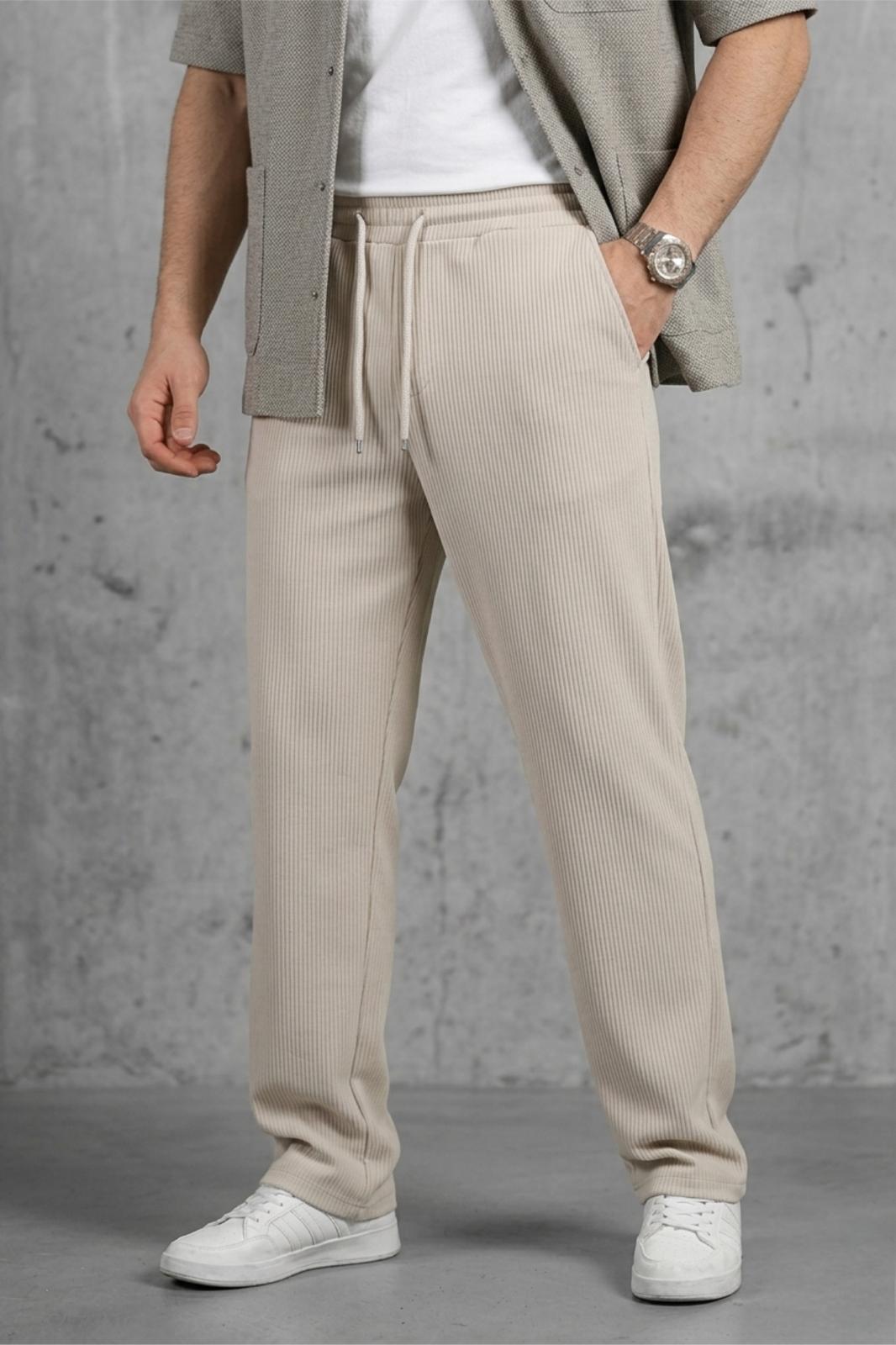 Hel 9030 Beli Lastikli ve Bağcıklı Likralı Esnek Örme Jogger Pantolon