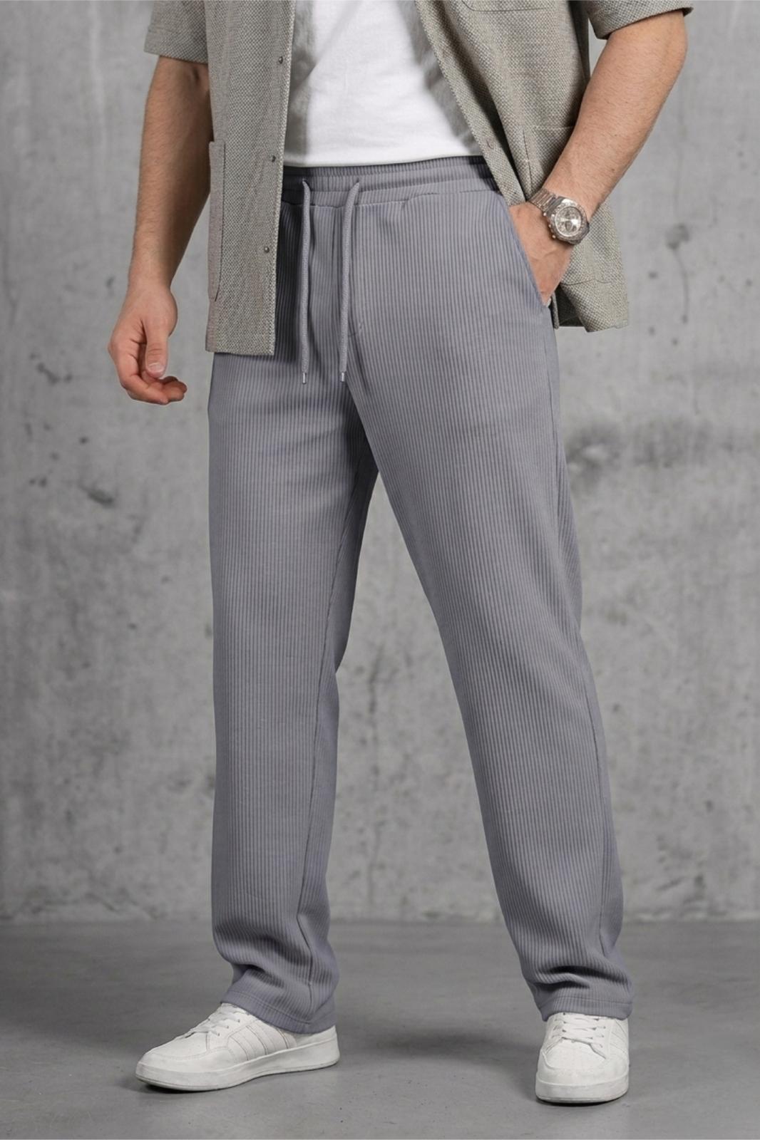 Hel 9030 Beli Lastikli ve Bağcıklı Likralı Esnek Örme Jogger Pantolon