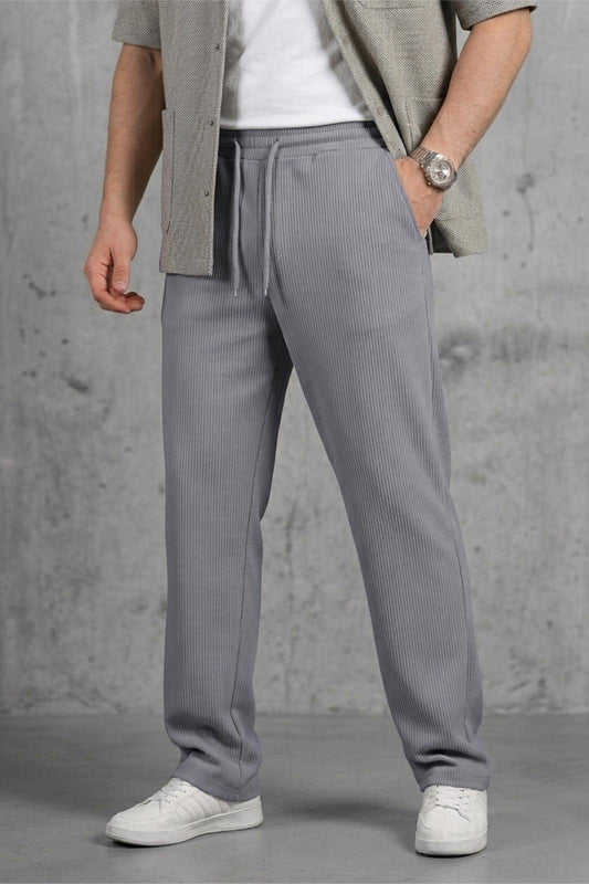 Hel 9030 Beli Lastikli ve Bağcıklı Likralı Esnek Örme Jogger Pantolon