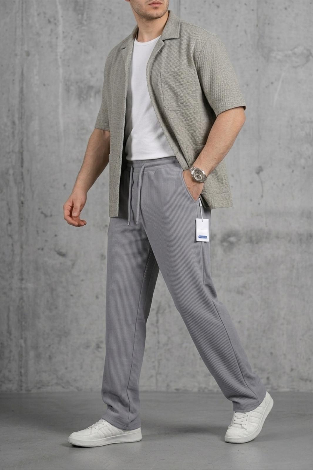 Hel 9030 Beli Lastikli ve Bağcıklı Likralı Esnek Örme Jogger Pantolon