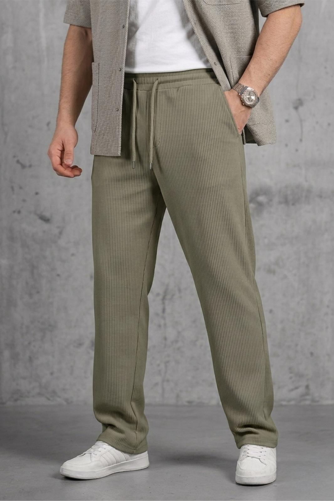 Hel 9030 Beli Lastikli ve Bağcıklı Likralı Esnek Örme Jogger Pantolon