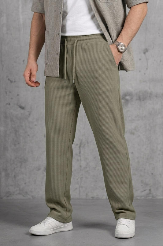 Hel 9030 Beli Lastikli ve Bağcıklı Likralı Esnek Örme Jogger Pantolon